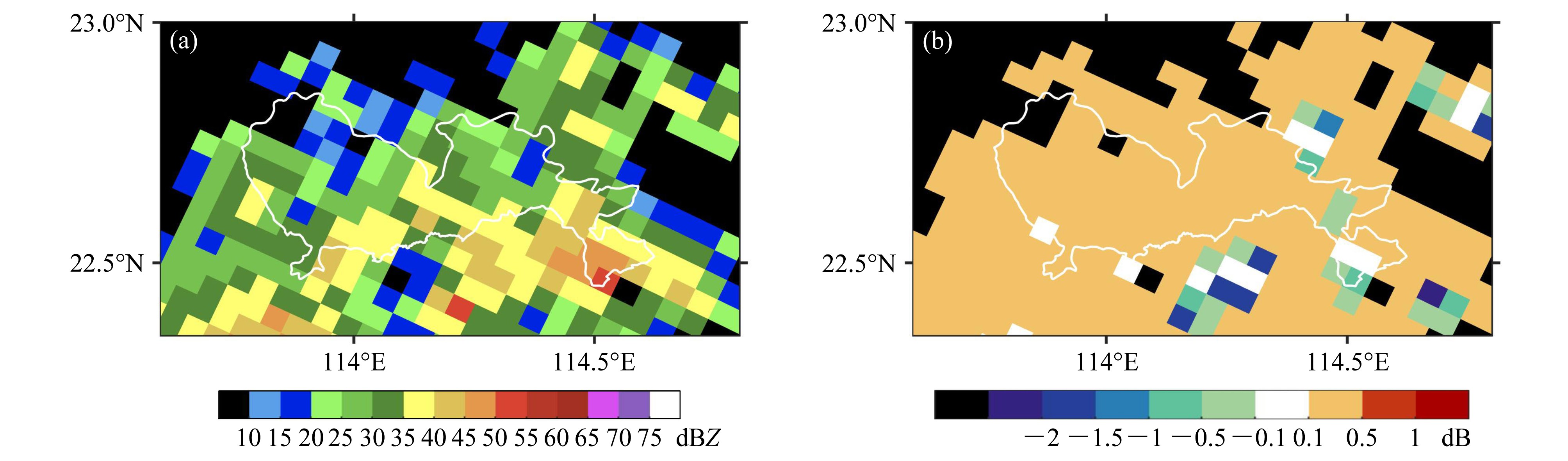 2022年8月27日15:57西安市（a）C和X波段雷达混合仰角反射率拼图、（b